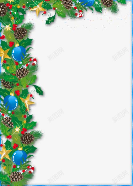 绿色圣诞背景边框png免抠素材_新图网 https://ixintu.com 圣诞树 圣诞球 松果 蓝色