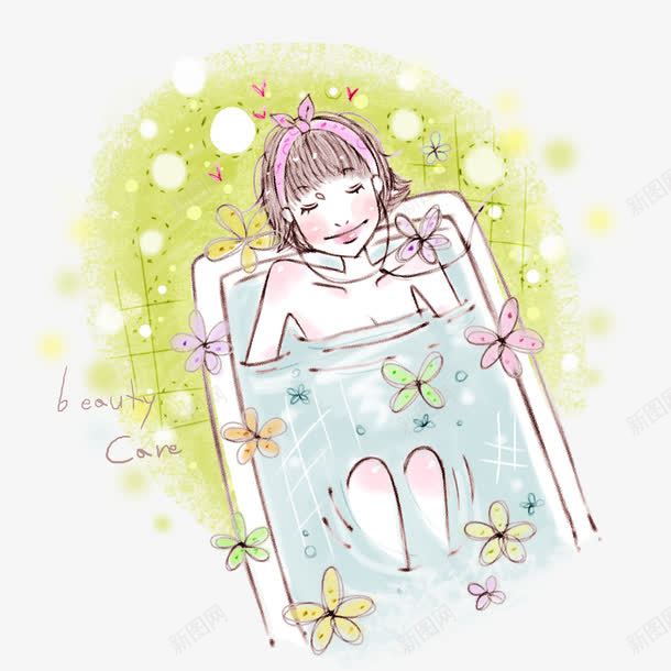梦幻女孩png免抠素材_新图网 https://ixintu.com 可爱 梦幻 洗澡的女孩 清新 绿色 美女洗澡 花瓣