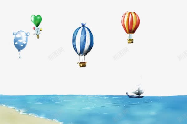 手绘海面上的热气球png免抠素材_新图网 https://ixintu.com 手绘 海面 热气球