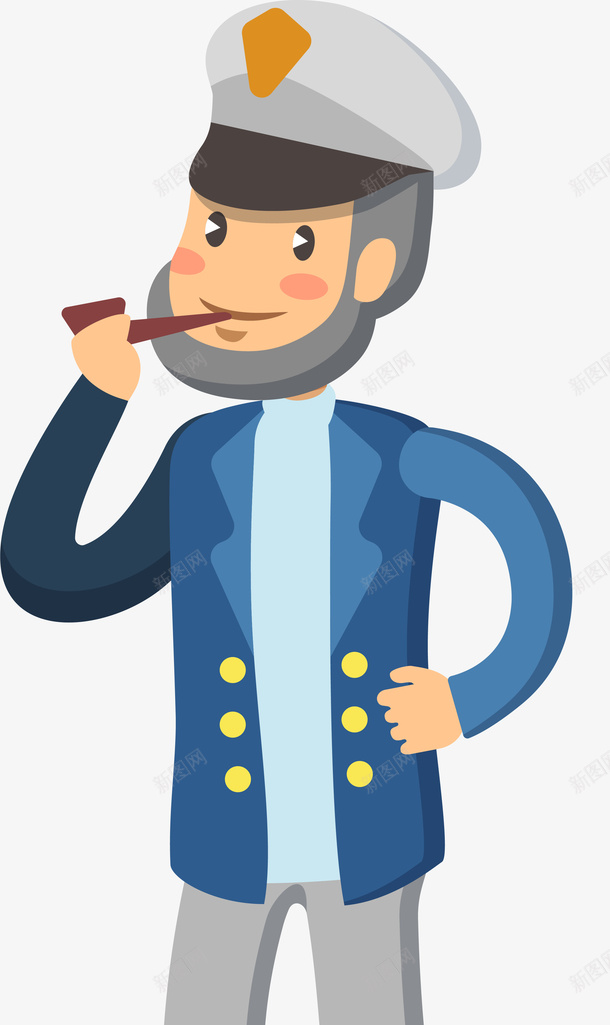 卡通抽烟的船长png免抠素材_新图网 https://ixintu.com 卡通人物 手绘 抽烟 矢量图案 职业 舰长 船长