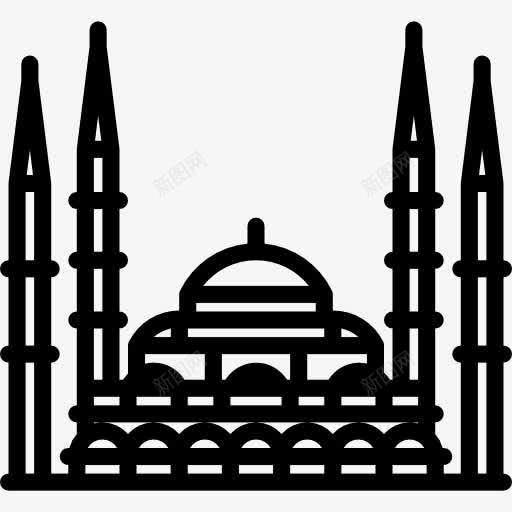 蓝色清真寺图标png_新图网 https://ixintu.com 伊斯兰教 伊斯坦布尔 地标建筑 建筑 纪念碑 蓝色清真寺