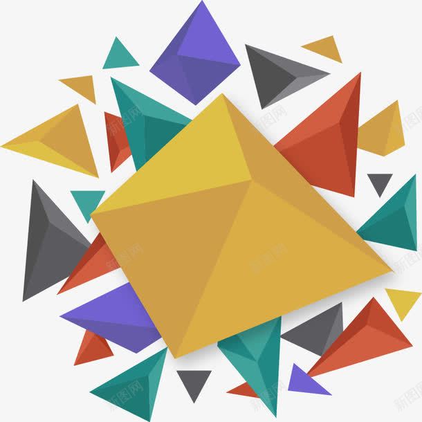 时尚彩色三角体元素png免抠素材_新图网 https://ixintu.com 三角体 三角形 几何形 多边形 彩色 拼凑 时尚 立体 装饰