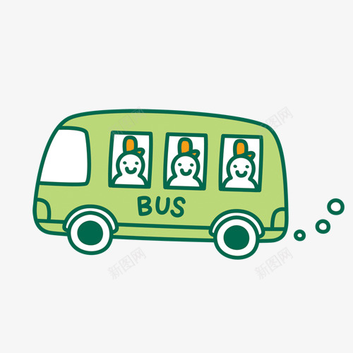 绿色公交车png免抠素材_新图网 https://ixintu.com 一辆 公交车 卡通 手绘 白色 简图 绿色 英文 黑色