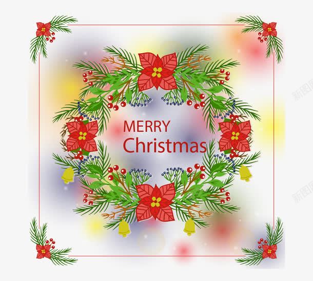 光效背景彩色圣诞海报png免抠素材_新图网 https://ixintu.com 圣诞节 彩色光效 红色花朵 花朵边框