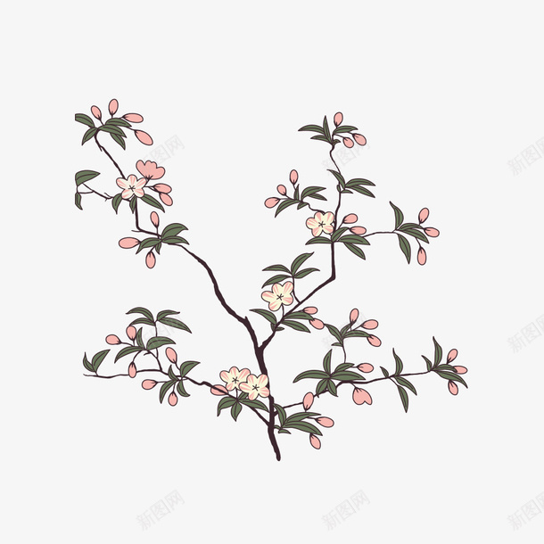 手绘花树png免抠素材_新图网 https://ixintu.com 叶子 手绘画 矢量装饰 花树 装饰