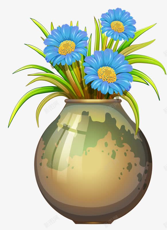 蓝色花与花瓶png免抠素材_新图网 https://ixintu.com 花开 花朵 花瓶