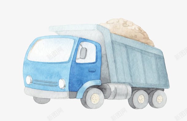 卡通蓝色卡车png免抠素材_新图网 https://ixintu.com 卡车 卡通 手绘 水彩画 简笔画 蓝色 车 运沙车