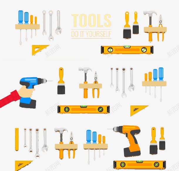 3组家用工具png免抠素材_新图网 https://ixintu.com 刷子 家用工具 工具 工具设计 电钻 设计工具 锤子