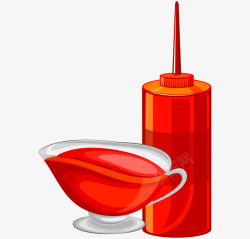 一碗番茄酱手绘红色卡通番茄酱高清图片