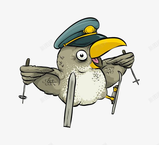 戴着帽子滑雪的鸟png免抠素材_新图网 https://ixintu.com 唱歌的鸟 带帽檐的帽子 滑雪板 自在的飞