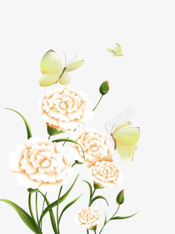 手绘母亲节快乐花朵手绘蝴蝶元素高清图片