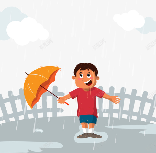 下雨中的男孩矢量图eps免抠素材_新图网 https://ixintu.com 下雨 打伞的男孩 矢量素材 雨中漫步 雨中男孩 矢量图