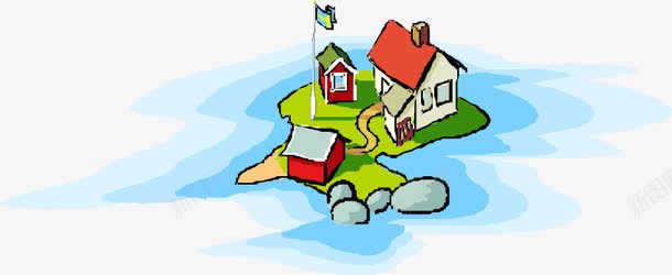 小孩子画的在孤岛上的小房子png免抠素材_新图网 https://ixintu.com 卡通 可爱的建筑 小孩子的 小岛屿 简笔画
