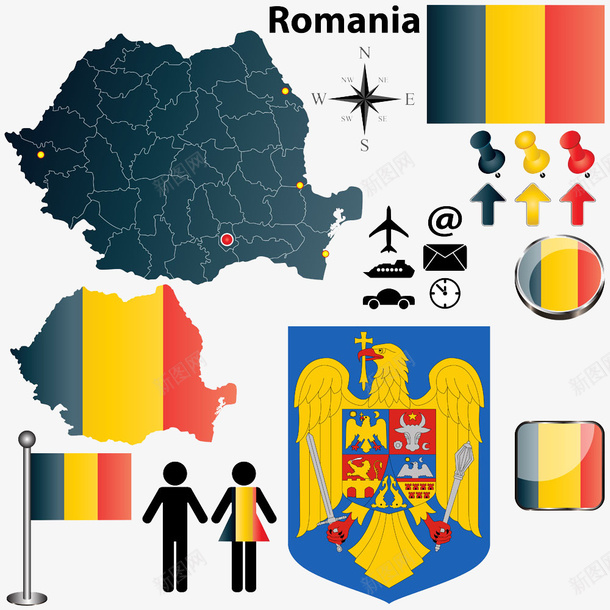 罗马尼亚国旗国徽地图png免抠素材_新图网 https://ixintu.com 国徽 国旗 地图 罗马尼亚