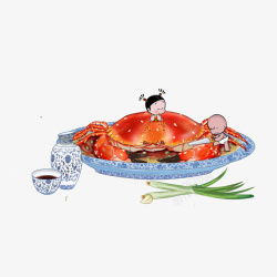赏菊吃蟹卡通重阳节吃蟹的小破孩高清图片
