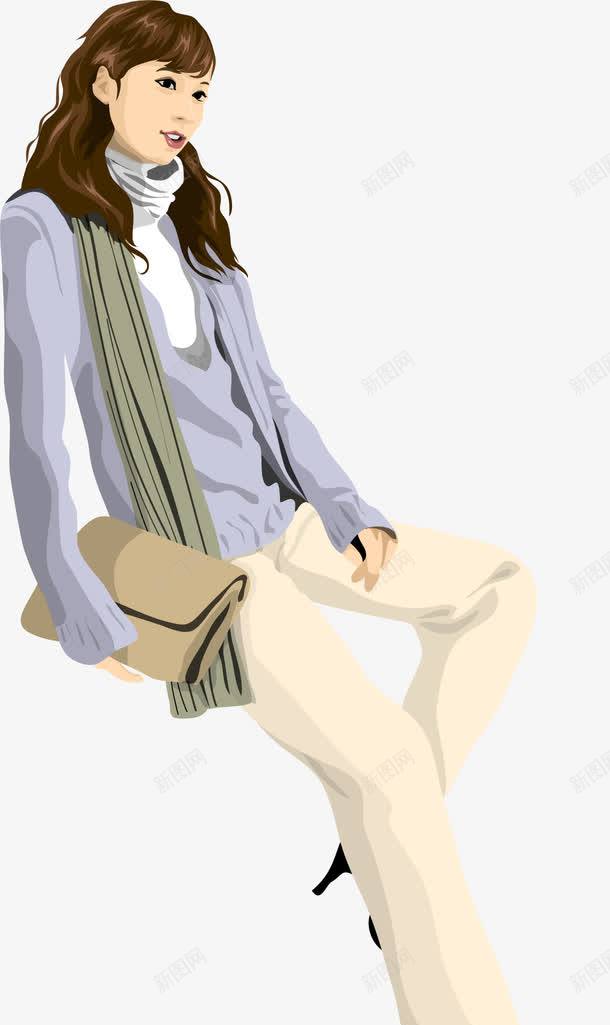 手绘坐着的美女png免抠素材_新图网 https://ixintu.com 休息 坐着的美女 手绘