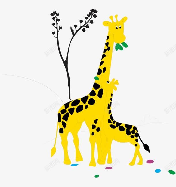 长颈鹿母子png免抠素材_新图网 https://ixintu.com 动物 吃东西 矢量素材 长颈鹿 鹿 黄色的鹿