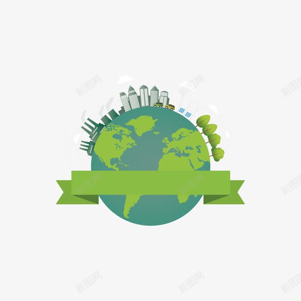 绿色地球和建筑png免抠素材_新图网 https://ixintu.com png 免费png 地球 建筑 矢量素材 绿色地球