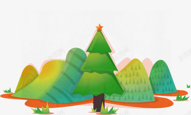 绿色山树png免抠素材_新图网 https://ixintu.com 卡通 山 树 装饰素材