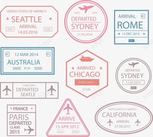 旅游纪念邮戳矢量图eps免抠素材_新图网 https://ixintu.com 旅游纪念 矢量素材 纪念邮戳 邮戳 矢量图