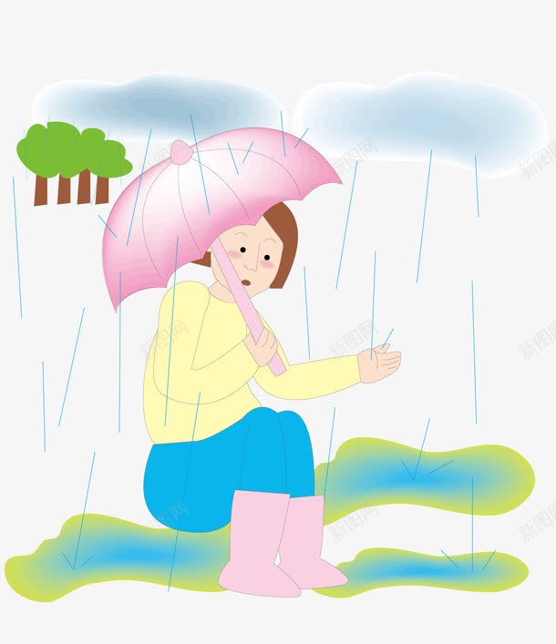 淋雨的女人png免抠素材_新图网 https://ixintu.com 下雨 卡通 女人 打伞 插画