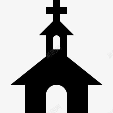 教堂的黑色剪影与十字架上图标图标