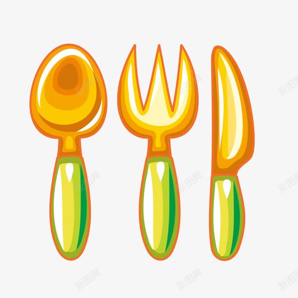黄色的刀叉勺png免抠素材_新图网 https://ixintu.com PNG 刀子 勺子 叉子 黄色
