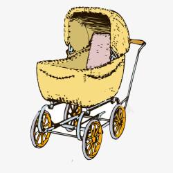 古典手绘黄色儿童推车素材