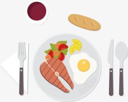 手绘早餐在盘子里的荷包蛋和素材