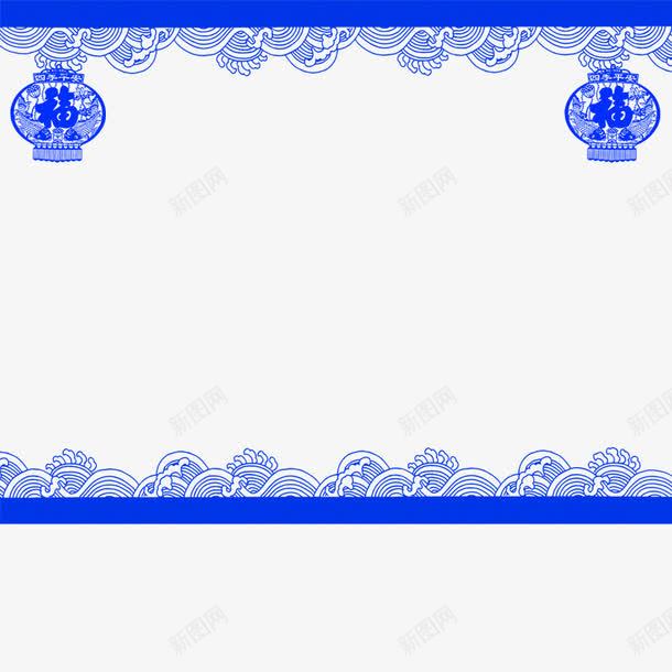 蓝色中国风灯笼边框纹理png免抠素材_新图网 https://ixintu.com 中国风 免抠PNG 灯笼 蓝色 边框纹理