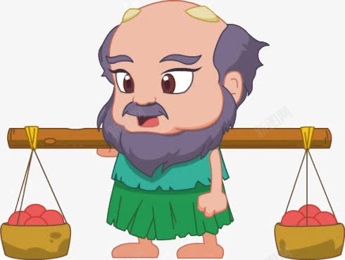 老头png免抠素材_新图网 https://ixintu.com 卡通 扁担 老头