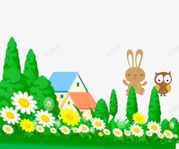 小兔家绿色房子环境png免抠素材_新图网 https://ixintu.com 家 小兔 房子 环境 绿色