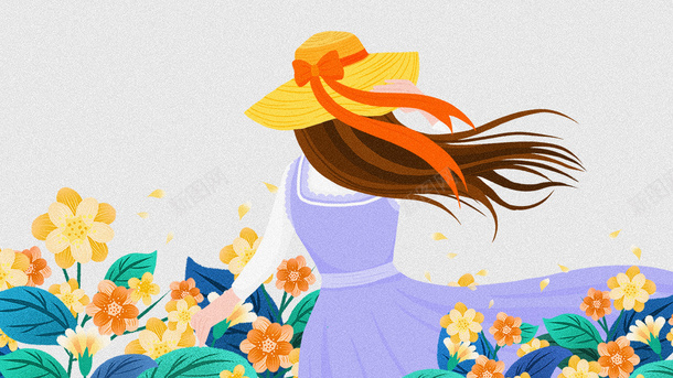 卡通手绘花丛里看风景的女孩psd免抠素材_新图网 https://ixintu.com 卡通 彩色的花朵 戴帽子的女孩 手绘 植物 看风景的女孩 花丛里