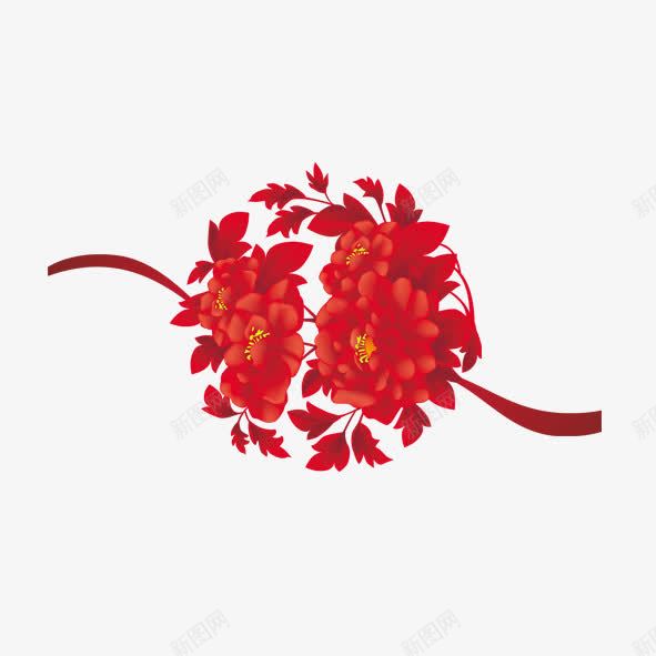 花团飘带png免抠素材_新图网 https://ixintu.com 文字背景 红色 花 花团 装饰 飘带