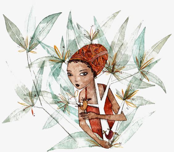 水彩植物女人png免抠素材_新图网 https://ixintu.com 卡通 叶子 女人 手绘 插画 民族风 水彩