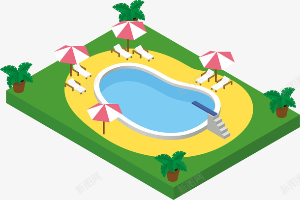 卡通夏季泳池png免抠素材_新图网 https://ixintu.com 卡通 夏季 模型 泳池 矢量图案 装饰图案