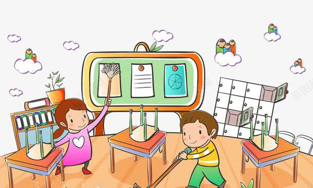 手绘儿童8png免抠素材_新图网 https://ixintu.com 值日 值日生 手绘儿童 打扫卫生 教室