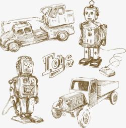 手绘机器人和汽车素材