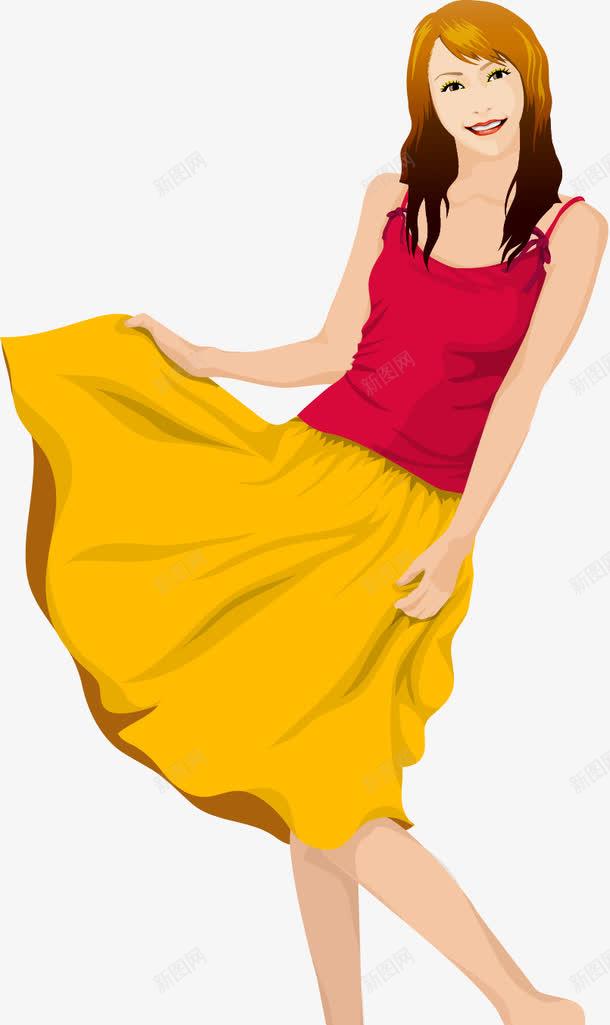 提着黄裙的时尚美女png免抠素材_新图网 https://ixintu.com 提着黄裙的时尚美女矢量 时尚美女 红色上衣