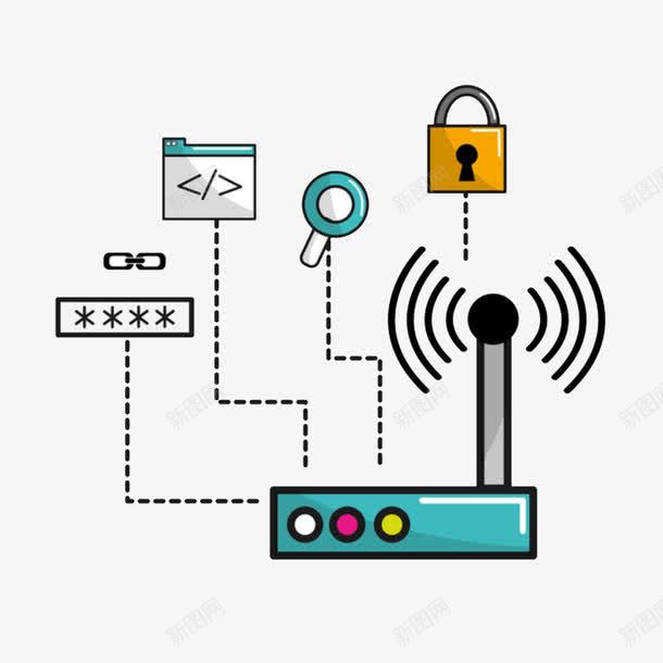 路由器发射信号png免抠素材_新图网 https://ixintu.com 卡通 发射信号 手绘 路由器