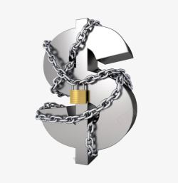 铁链缠绕锁着的立体美元符号素材