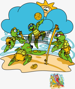 玩排球卡通沙塘玩排球的乌龟矢量图高清图片
