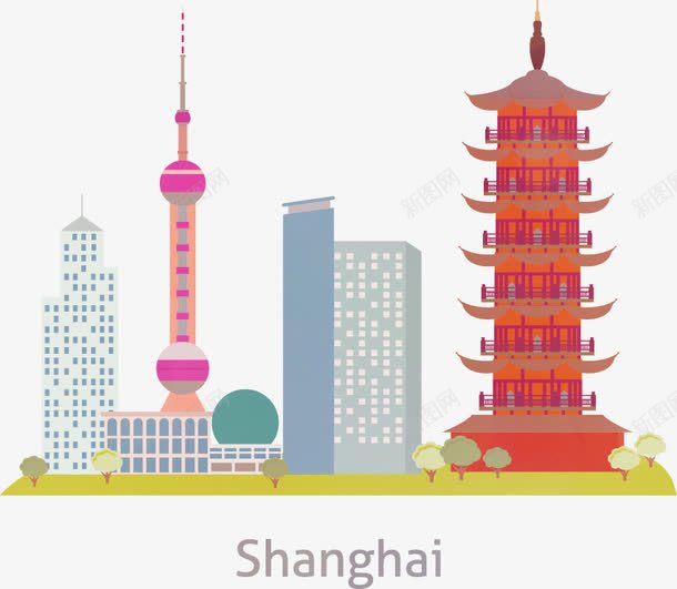 手绘上海建筑png免抠素材_新图网 https://ixintu.com 上海 城市现代上海 建筑素材 手绘上海