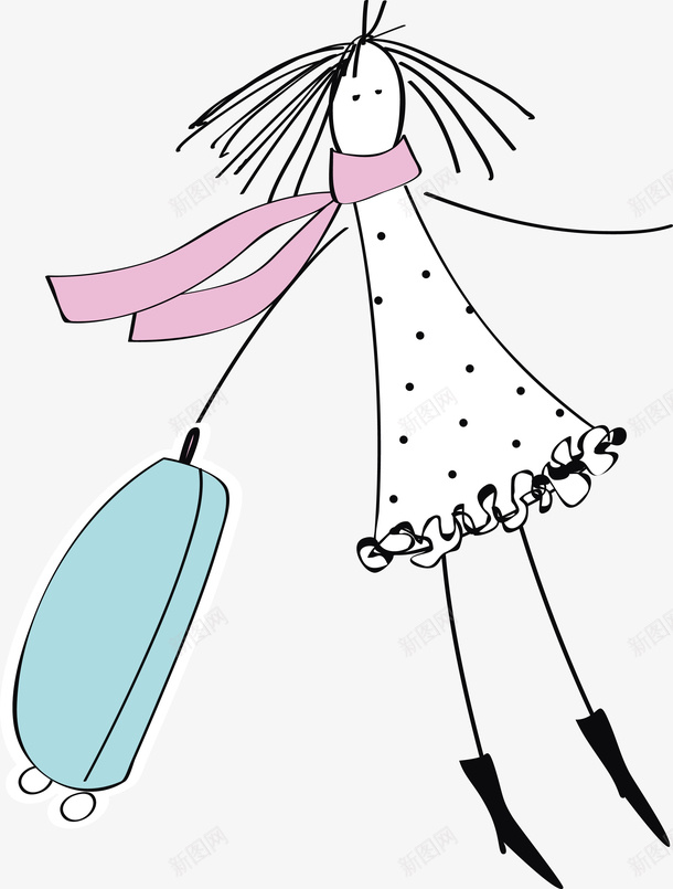 拖着行李的女孩png免抠素材_新图网 https://ixintu.com 人物 卡通人物 卡通女孩 女孩 彩绘 手绘 手绘女孩 矢量女孩 简笔画女孩