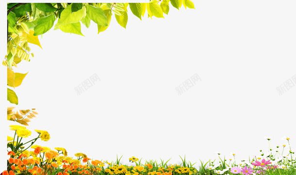黄绿色树叶花朵风景装饰png免抠素材_新图网 https://ixintu.com 树叶 花朵 装饰 风景 黄绿色