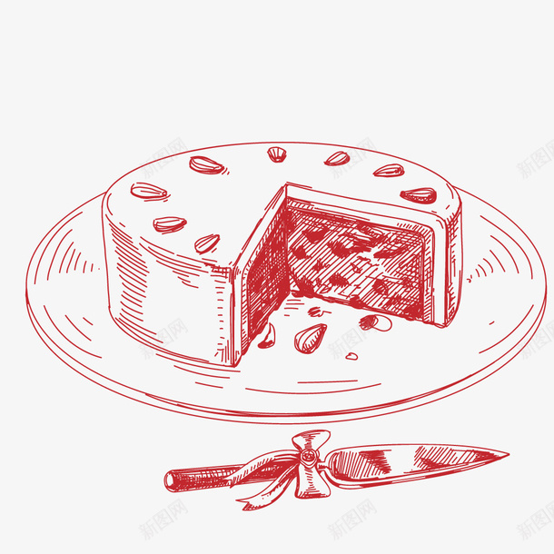 卡通手绘红色蛋糕png免抠素材_新图网 https://ixintu.com 刀切 动画插图 卡通手绘 红色 艺术 蛋糕