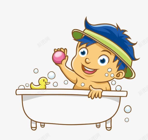 洗澡png免抠素材_新图网 https://ixintu.com 卡通 可爱 泡泡 洗澡 男孩