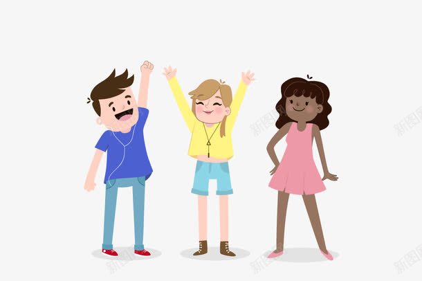 时尚女孩矢量图ai免抠素材_新图网 https://ixintu.com 卡通 听歌 搞笑 欢呼 矢量图