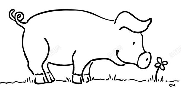 手绘的卡通闻花的猪图标png_新图网 https://ixintu.com 卡通 手绘 猪 花