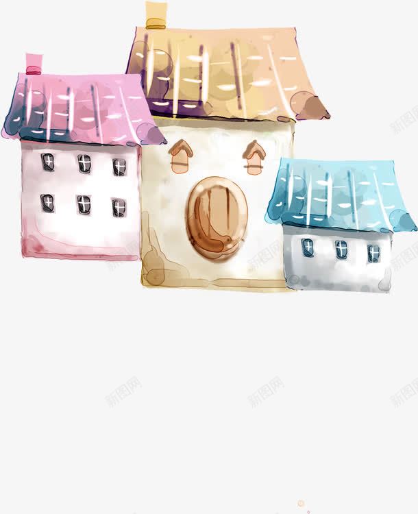 三栋彩色手绘水彩小房子png免抠素材_新图网 https://ixintu.com 三栋 小房子 彩色 手绘 水彩